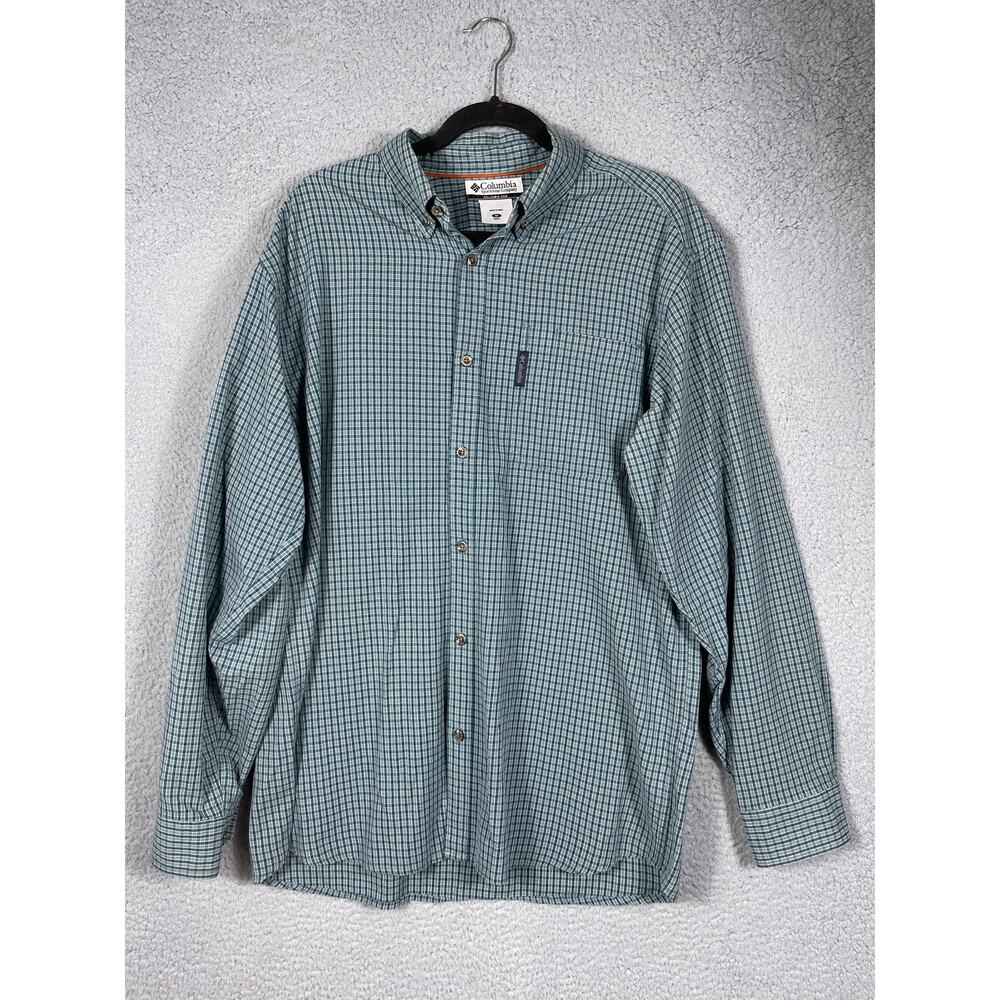Columbia Mens Size M Long Sleeve Button Down Shirt Blue/Green Plaid